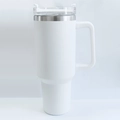 White 40oz stainless steel vacuum tumbler with handle and diamond cow pattern - 1200ml (40oz) / White Plain Cup