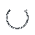 Macro shot of silver C-shaped nose ring with flat disc end in polished stainless steel - Style A / 1.0x8mm / Silver