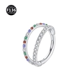 G23 titanium double hoop ear piercing with colorful cubic zirconia in silver finish - Double Row Multi-Color + White Zirconia