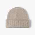 Gorro de punto acanalado beige minimalista con textura de lana suave y diseño de dobladillo - Caqui