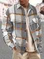 Giacca camicia a quadri grigio e marrone da uomo con tasche sul petto e maniche lunghe - S / Grigio chiaro