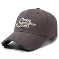 Distressed charcoal gray baseball cap with 3D embroidery and vintage ripped detailing - Gray