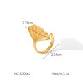 Especificaciones de tamaño detalladas para anillo de hoja de ginkgo en acero dorado - Estilo de Hoja de Ginkgo Dorado (HC-R30081)