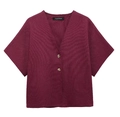 Detalle de cárdigan de punto morado oscuro de manga corta con cuello en V y botones dorados - XS / Burdeos