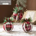 Set of 3 plaid fabric Christmas balls with pine cones and berries for tree decoration - Style C-Multi-pattern Patchwork Fabric Foam Balls 3Pcs / Diameter 8cm