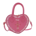 Borsa punk rosa a forma di cuore con scritta Baby e dettagli di croce dorata a rivetti - Rosa Barbie