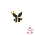 S925 sterling silver butterfly stud earring with gold plating and black crystals - Gold Single-Black Zircon