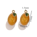 Macro detail of orange fruit pendant with green leaf showing 15mm height and 8mm width - Orange