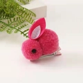 Cute pink plush bunny hair clip for children with soft fur and metal snap fastening - Rabbit Hair Clip / Rose Pink