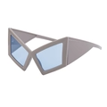 Oversized beige geometric cat-eye sunglasses with light blue lenses for parties - Gray Style (HRH-18018)