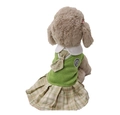 Robe pour chien style preppy avec gilet en tricot vert herbe et jupe plissée à carreaux - XS / Robe Verte avec Nœud