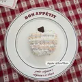 Knitted apple charm ornament in white and yellow mix with brown stem, size 6.5x8cm - Apple-04