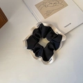 Elegant black organza scrunchie with white ribbon trim and CHANGE text print - Cloth Black (Letter Design)