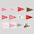 Detailed grid view of 12 Christmas cake topper flags with festive holiday patterns - New Christmas Small Flags 12pcs