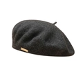Classic dark grey wool beret with side gold metal accent and stylish wool felt texture - One Size / Grey Black