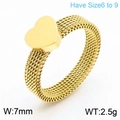 Gold mesh chain heart ring with shell-like finish, 7mm width, stylish steel design - US 6 / Gold Solid Heart (KR108154-K)