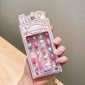 Pink unicorn and star cartoon press-on nail stickers for girls with bunny ear box - 3# Unicorn