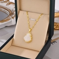 Hiphop Maitreya Buddha pendant necklace in gold chain with white chalcedony and zircons - Gold White Buddha (8803-Gold White)