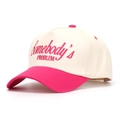 Two-tone baseball cap in beige and rose red with Somebody's Problem embroidery - Beige/Rose Red