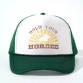 Retro Hold Your Horses trucker hat in green and white mesh with adjustable snapback - One Size / Dark Green