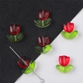 DIY jewelry kit with red glass tulips and green leaves beads for handmade necklaces - 10 Sets/Pack / Red