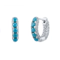 Detail view of silver hoop earrings with five sky blue stones and pavé cubic zirconia - Platinum Silver-6mm
