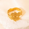 18k gold plated stainless steel open ring featuring a double leaf wrap design - Leaf Gold 77