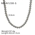 Polished silver stainless steel bead necklace 0.8cm beads length 42cm plus 5cm extension - 0.8cm Necklace (42+5cm) / Silver