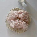 Dettaglio di elastico in organza rosa chiaro con volant su un vassoio di ceramica - Rosa
