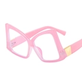 Pink oversized butterfly glasses with clear lenses and golden metal hinge detail - Pink Frame Clear Lens