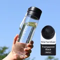 Black 800ml frosted sport bottle with portable strap and petal tea filter detail - 800ML / Transparent Black