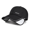 Quick-dry black outdoor sport hat with retractable side panels and reflective brim detail - Adjustable / Black