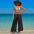 Three-piece bikini set with black and white tie-dye print and sheer mesh trousers - S / Top And Bottom / Black Polka Dot & Black Set
