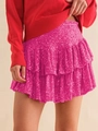 Hot pink sequin layered mini skirt with sparkling ruffles for a sexy party look - XS / Bottoms / Rose Red