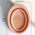 Pink silicone makeup brush cleaning mat with textured surface, 11x14.3cm size - Silicone Bowl / Pink