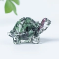 Hand-carved natural green and ruby crystal turtle ornament for home and desk decor - 31 Ruby Zoisite