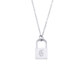 Silver lock pendant necklace featuring a Gothic letter G engraving on a stainless steel chain - Letter G