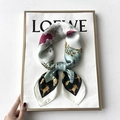 Silk-feel square scarf with vintage green floral pattern and cartoon rabbit print - 70*70cm / 31206-Black White Green Rabbit