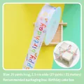 White 2.5cm Happy Birthday printed ribbon with colorful cake and rainbow patterns - Happy Birthday Little Cake / 2.5cm*25 Yards
