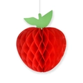 Decorazione a mela in carta a nido d'ape rossa con foglie per festa del rientro a scuola - Palla a Nido d'Ape Mela / Rosso
