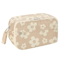 Détail de la trousse en velours côtelé avec motif floral blanc et double fermeture - Floral Marron