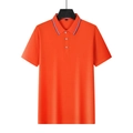 Men's short sleeve polo shirt in vibrant orange with striped collar and three-button placket - Orange