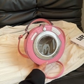 Pink creative drum washing machine shaped crossbody bag with metallic silver trim - Pink