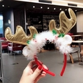 Golden Christmas reindeer antler headband with festive red base and white feathers - Large Bronzing Gold