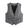 Détail du gilet de costume gris à col en V avec quatre boutons noirs et poches factices - Gris foncé