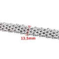 Flat lay of 13.5mm wide silver stainless steel hip hop chain showing detailed metal links - Polished Textured 5-Row Chain 13.5mm