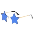Blue star-shaped rimless sunglasses with gold metal temples and blue lenses for parties - Gold Frame Dark Blue Lens