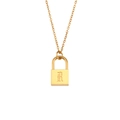 Collar dorado con colgante de candado y grabado gótico R en cadena de eslabones finos - Letra C