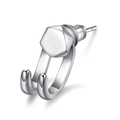 Punk style silver curved hook stud earring with geometric hexagonal design for men - Pentagon + Ear Hook Single