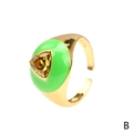 Adjustable golden ring with green enamel dome and a yellow triangle zircon stone, style B - Green Enamel-Yellow Triangle Zirconia